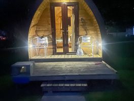 My cabin at night.