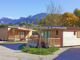 Lodges surrounded by mountain scenery