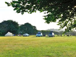 Campsite field with tents and campervans