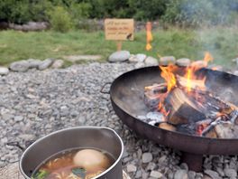 Dinner with a campfire