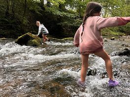 Kids getting cauld in cold beck river