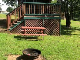Outside a deluxe cabin