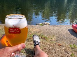 A well deserved beer after a good swim.