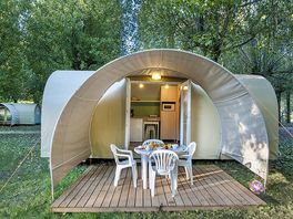 Rental tent with decked area