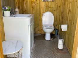 Inside the sheep trailer toilets