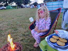 Roasting marshmallows, then watched the bats and the stars