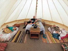 Bell tent inside 1 double 2 singles