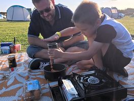 First night tea, camping stove, little man helping!!