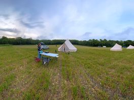 Pano of the bell tents and the field