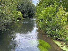 The stream that runs around the site