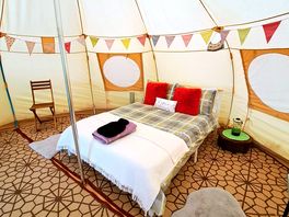 Inside the tent.
