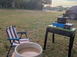 Morning coffee outside our tent