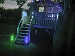 Tree house at night time