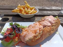 Lunch at the local pub. prawn cocktail baguette