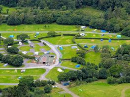View of campsite from mountain adjacent.