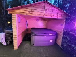 View of hot tub from hut