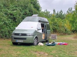 A great level pitch for the campervan with space for my terrier and basset-hound to rest and walk