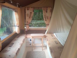 Inside the trailer tent
