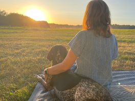 Enjoying the sunset outside our campervan!