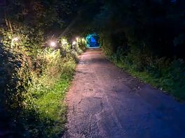 The lane is lit for nighttime toilet trips