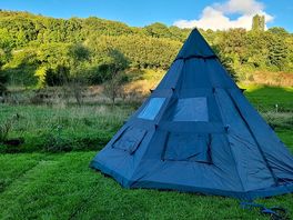 The tent is up