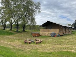 The Birches two-bedroom safari tent with woodfired hot tub and firepit