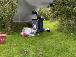 Out kitchen in the orchard.