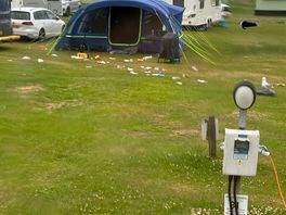 Rubbish outside one of the tents onsite