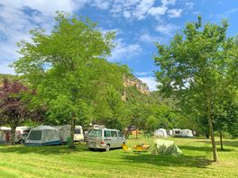 Tent pitches partially shaded by trees