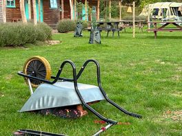 Wheelbarrows as toys & to help get camping equipment to & from the very close car park.