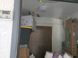 Inside the disabled toilet showing mould on the ceiling.
