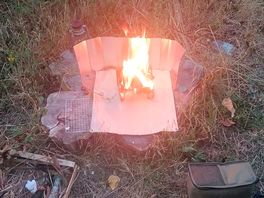 Wood supplied used little bbq and heat resistant cloth. when flames died steak went on