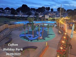 The outside pool at night.