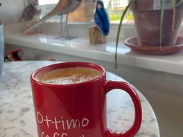 Latte at ottimos in sutton. dog friendly and home made cakes !