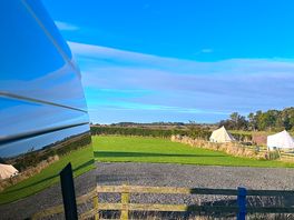 View out of the van onto the fields at doxford farm