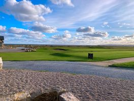 View from tent towards the sea over the golf course.