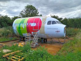 Part of an airplane alongside the road