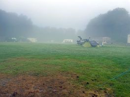 The site in the early morning mist.