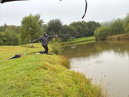 Trying out his new rod