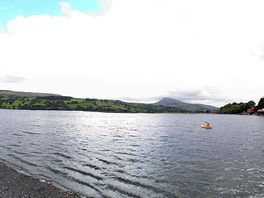 Panoramic view of the lake and surrounding hills