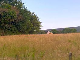 View towards tent from field