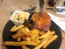 Burger and homemade coleslaw
