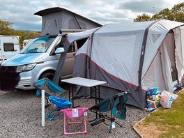 Pitch big enough for can and awning plus a grass area to the side.