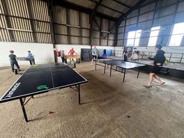 The barn with table tennis, table football and other toys for the youngsters.