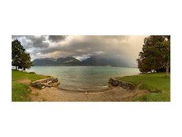 Morning dog walk lake annecy