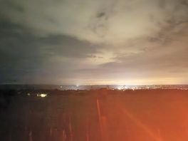 Night time view with fire going