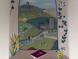A tapestry illustrating the scenery in the church nearby