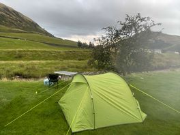 Tent set up by the lake