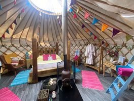 Inside oak yurt