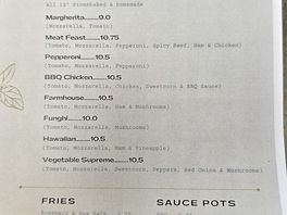 Friday pizza menu